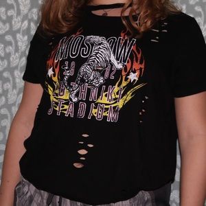 Black Distressed Band Tee